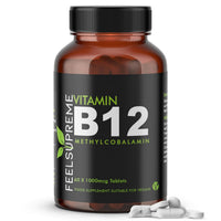 Feel Supreme Vitamin B12 1000mcg Tablets High Strength - Methylcobalamin B12 Supplement - Energy, Immune Support & Brain Function - Vegan Vitamin B12 Tablets for Men & Women - 60 Tablets UK Made
