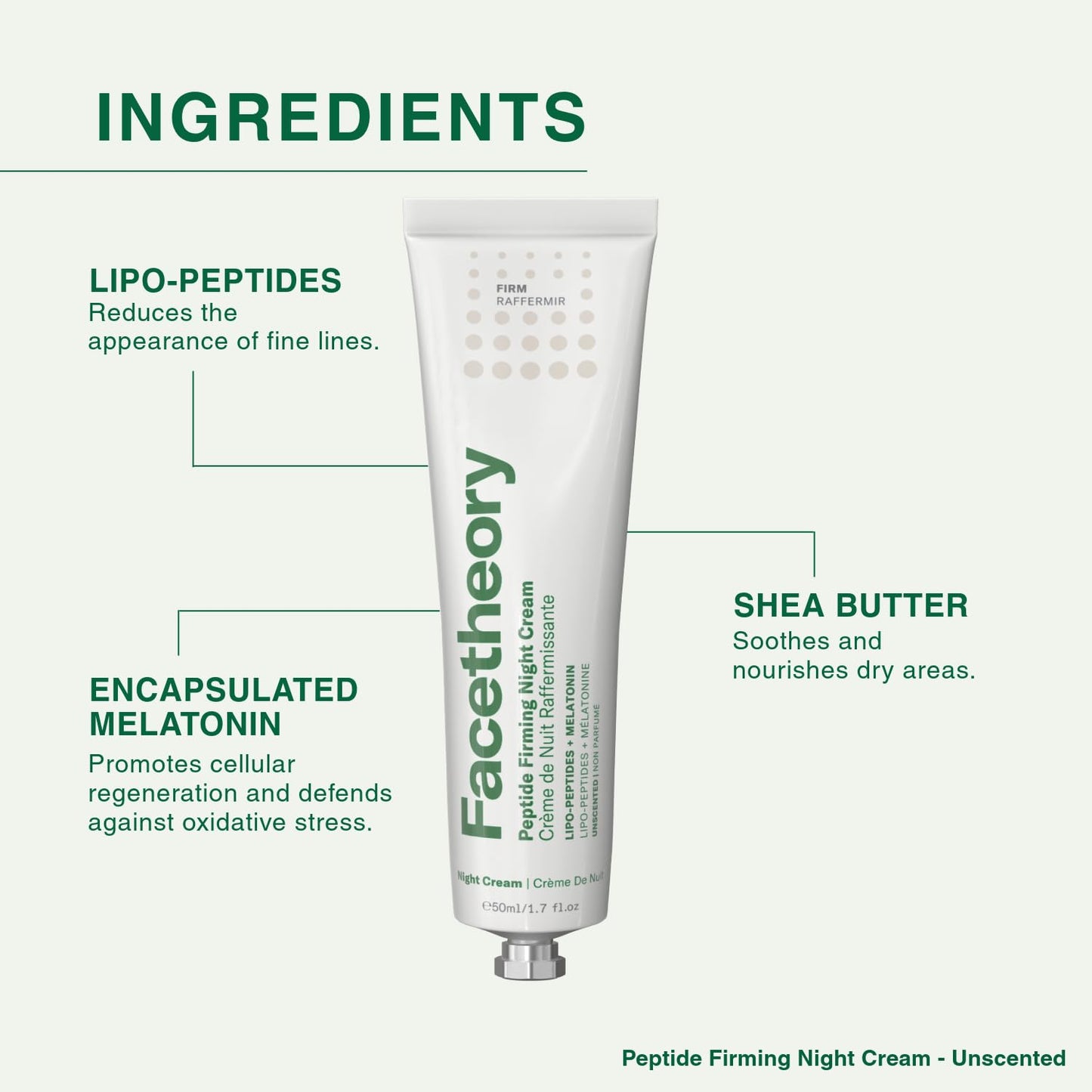 facetheory Peptide Firming Night Cream (Unscented) - Anti Wrinkle Night Cream with Melatonin to Repair & Nourish Skin - Night Moisturiser to Reduce Fine Lines & Wrinkles & Restore Firmness (50 ml)