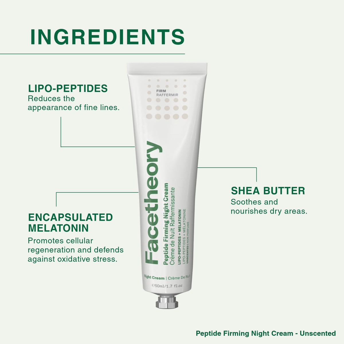 facetheory Peptide Firming Night Cream (Unscented) - Anti Wrinkle Night Cream with Melatonin to Repair & Nourish Skin - Night Moisturiser to Reduce Fine Lines & Wrinkles & Restore Firmness (50 ml)