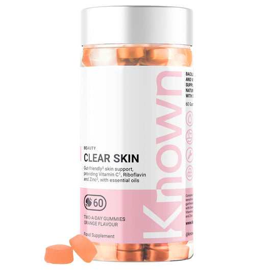 Clear Skin Gummies by Known Nutrition | Natural Support for Sensitive & Acne-Prone Skin | Delicious Natural Orange Flavour | 60 Two-a-Day Vegetarian Vitamin Gummies (One Month’s Supply)