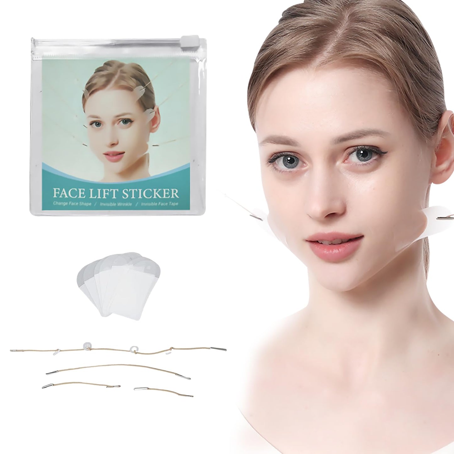 Liameph 60 Pcs Invisible Face Lift Tape,Facelift Tape with 8 Lifting Ropes,V Face Sticker,Face Tapes for Lifting Sagging Skin,Invisible Face Lifting Patches for Skin Firming Makeup Lifting Tool