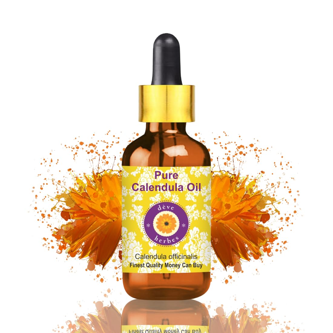 Deve Herbes Pure Calendula Oil (Calendula officinalis) Non-Sticky | Non-Greasy | for Skin, Hair, Massage & DIY Use 30ml with Glass Dropper