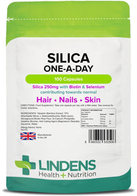 Lindens - Silica 250mg, 100 Capsules - UK Made - Fortified with Biotin & Selenium, Contributes to Healthy Hair, Nails & Skin - Premium Bamboo Extract, Letterbox Friendly