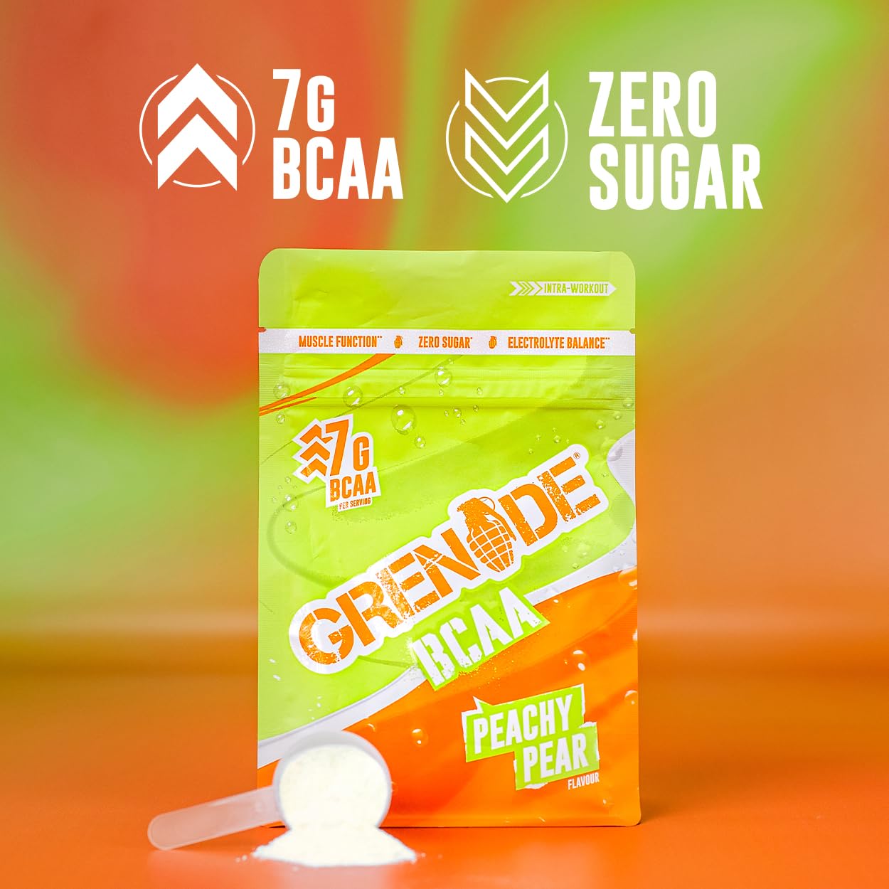 Grenade BCAA Intra Workout Powder Zero Sugar Drink packed with Amino Acids including B-Vitamins, Magnesium & Glutamine (30 Servings) - Peachy Pear, 390 g (Pack of 1)