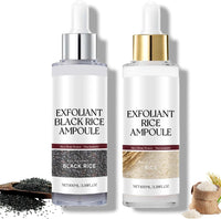 2PCS Rice Exfoliating Ampoule Set – Black & White Rice Brightening Duo for Glowing Skin | Gentle Peel + Pore Minimizing Deep Hydration