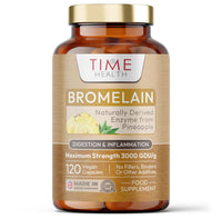 Time Health Bromelain Capsules - High Strength 3000 GDU - Highly Dosed 500mg per Capsule - Naturally Derived from Pineapple - UK Made - Zero Additives - Vegan - Pullulan - 120 Capsules