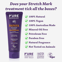 P'URE PAPAYA CARE Renew Cream 100ml - Stretch Mark Cream & Scar Treatment - Vegan Moisturiser - Paw Paw Papaya Enzymes, Gotu Kola, Shea Butter, Australian Jojoba Oil for Skin - Natural Skincare