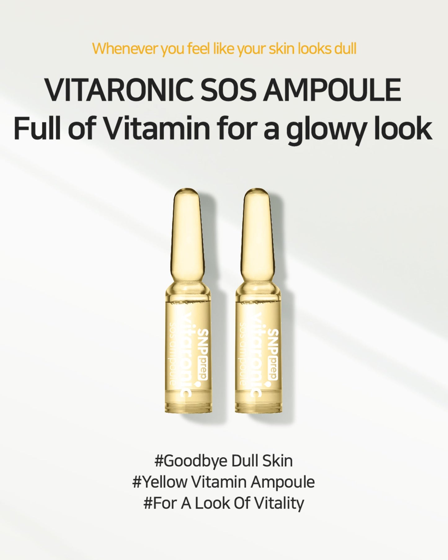SNP Prep Vitaronic SOS Ampoule – Korean 7-Day Vitamin C Serum with Panthenol, and Hyaluronic Acid for Radiant Glow, Skin Vitality, and Dewy Hydration Care, 1.5ml x 7ea