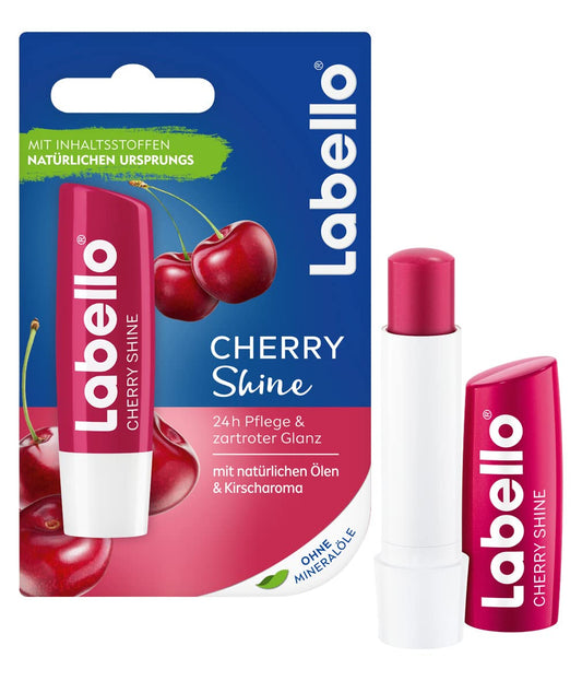 Labello Cherry Shine Lip Balm with Soft Red Shine and Shimmer Pigments and Cherry Flavours, Lip Care without Mineral Oils