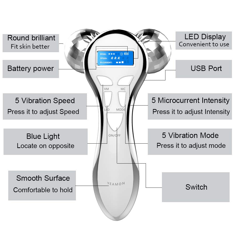 Amirce 4D Microcurrent Face Massager Roller,Electric Rechargeable Face Lift Roller Arms Legs Massager for Skin Care Facial Massager Tool