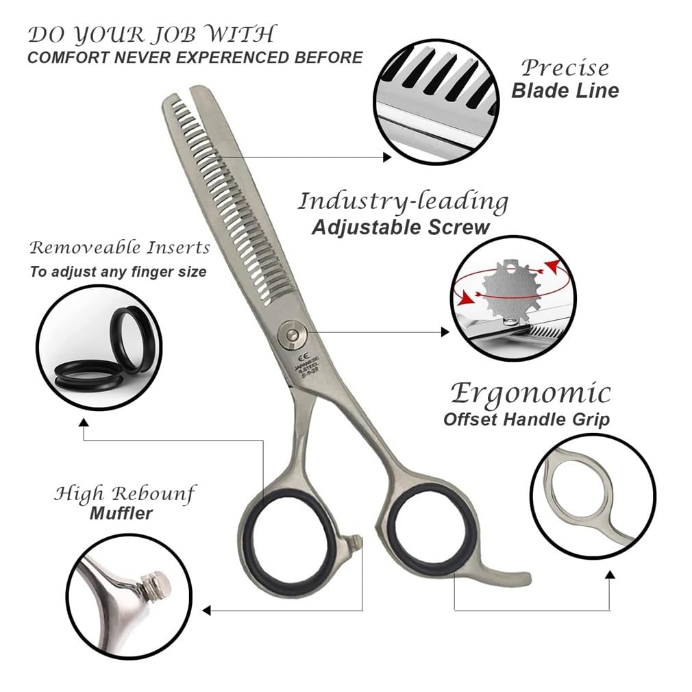 ENZO ENGLAND Professional Hair Cutting Trimming Thinning Shears Scissors Hairdressing Texturizing Razor Edge Blades Japanese Stainless Steel with Adjustable Screw 6 inch (Thinning Shears)