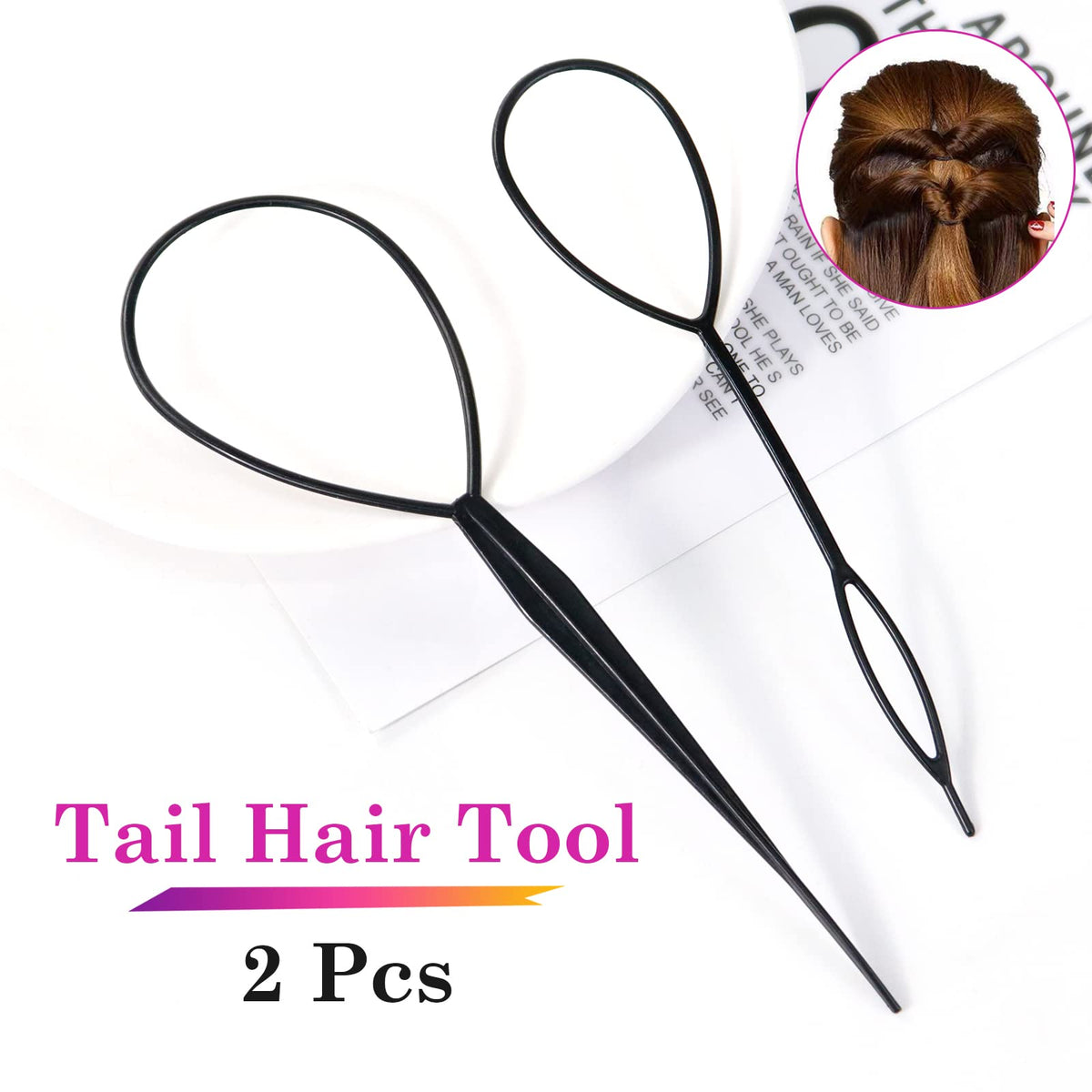 sularpek Sularpek Tail Hair Tool, 2 pcs Durable Hair Looping Tool, Tail French Braid Loop Tool, Fashion Hair Braiding Tool for Making Women and Girls Hair Style (Black)