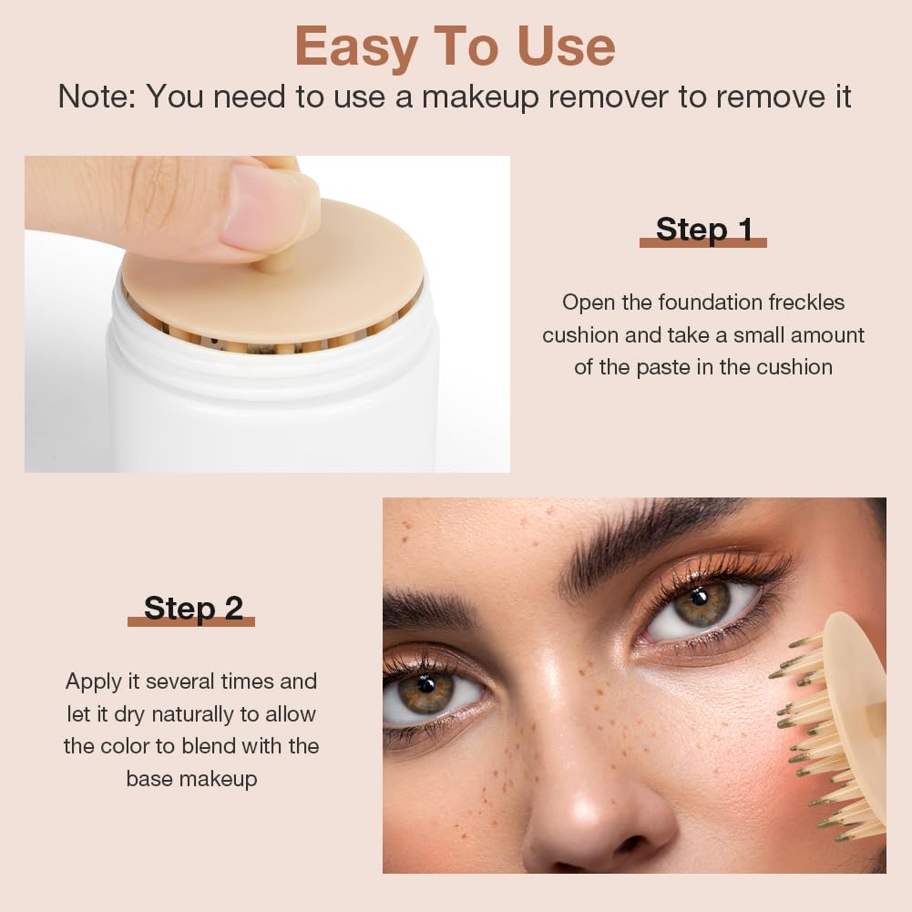 LOPHE Liquid Freckle Pen, Waterproof Freckle Stamp for Natural Sun-Kissed Makeup Natural Lifelike Freckle Makeup Pen Upgrade Fake Freckles Air Cushion Stamp for All Skin Tones（Light brown）
