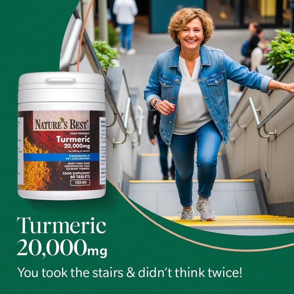NATURE'S BEST Nature's Best Turmeric 20,000mg Tablets Fast Release (500mg of Extract) - High Strength, 95% Curcumin - UK Made - 60 Tablets (2 Months' Supply)