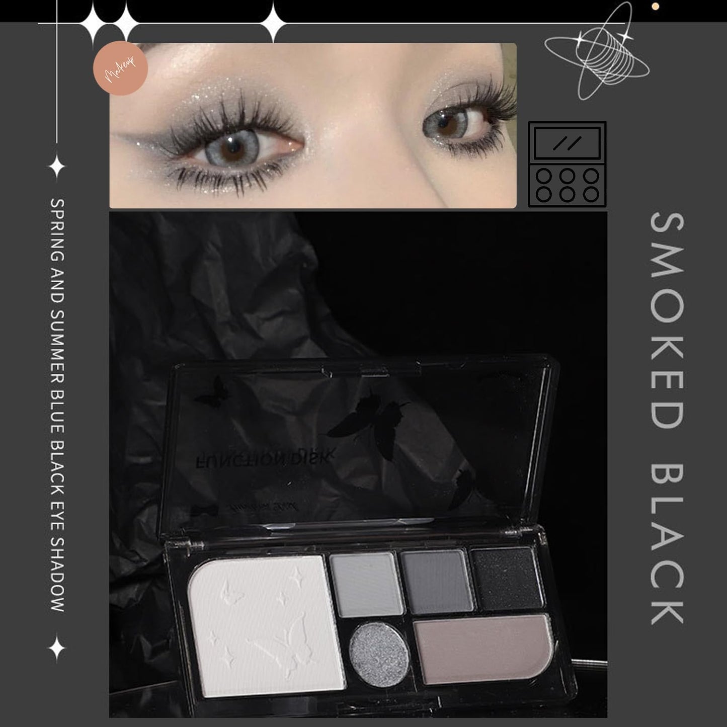 GEEWHILE Eyeshadow Palettes, Black Smoky Eye Shadow Pallets For Women, Highly Pigmented 6 Colors Black Silver Gray White Eyeshadow, Shimmer & Matte Long Lasting Eyeshadow Makeup Kits