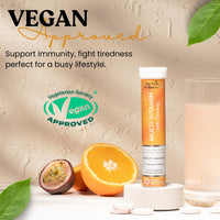 The Vegan Wellness Co. Multivitamin with Ginseng, 19 Nutrients for Energy + Immunity, 40 Effervescent Tablets - Orange and Passionfruit Flavour