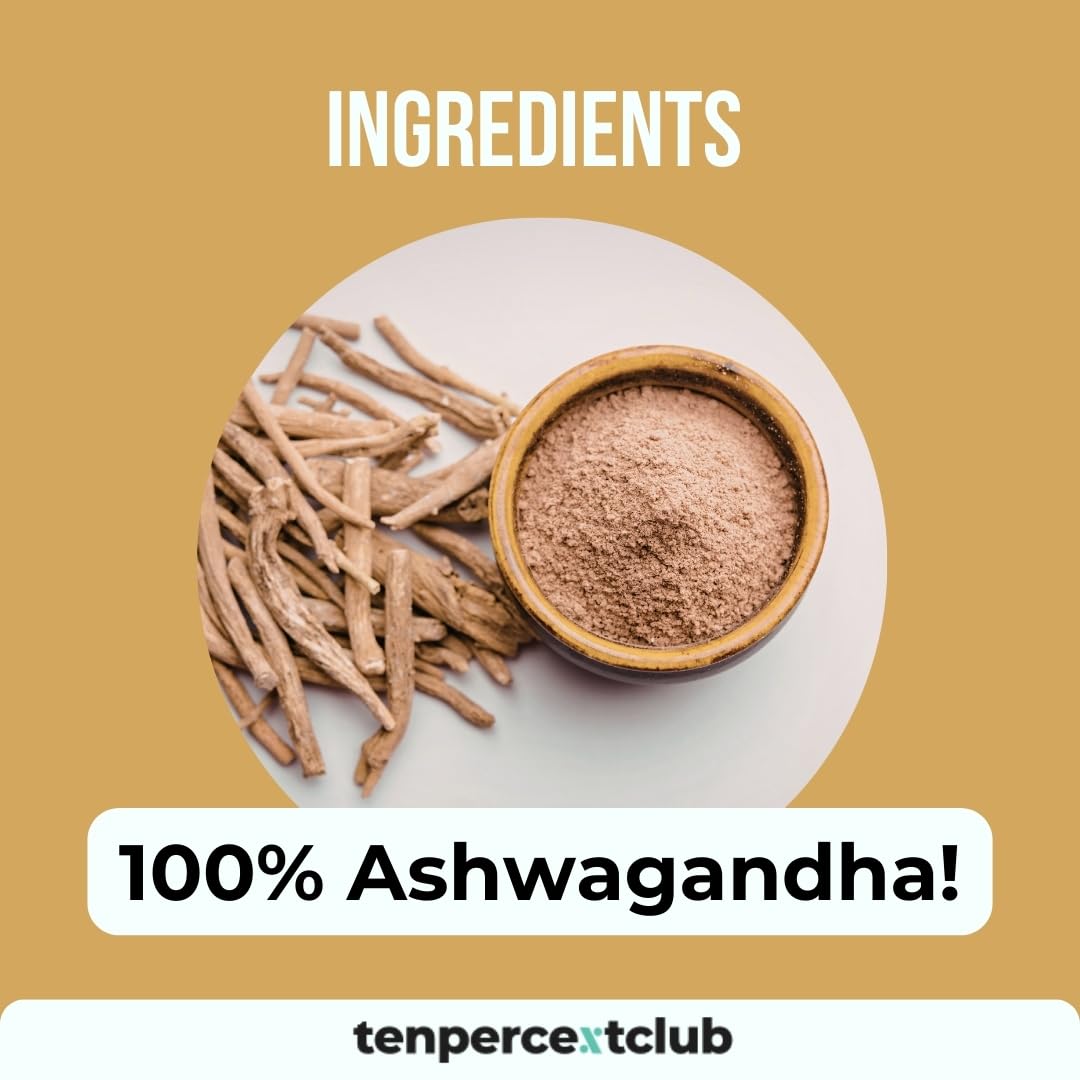 Ashwagandha Capsules - Calm Ease by Ten Percent Club | 90 x 500mg Capsules for Mental Clarity and Focus | Ashwagandha High Strength 500mg Adaptogen & Cortisol Reducing Supplements
