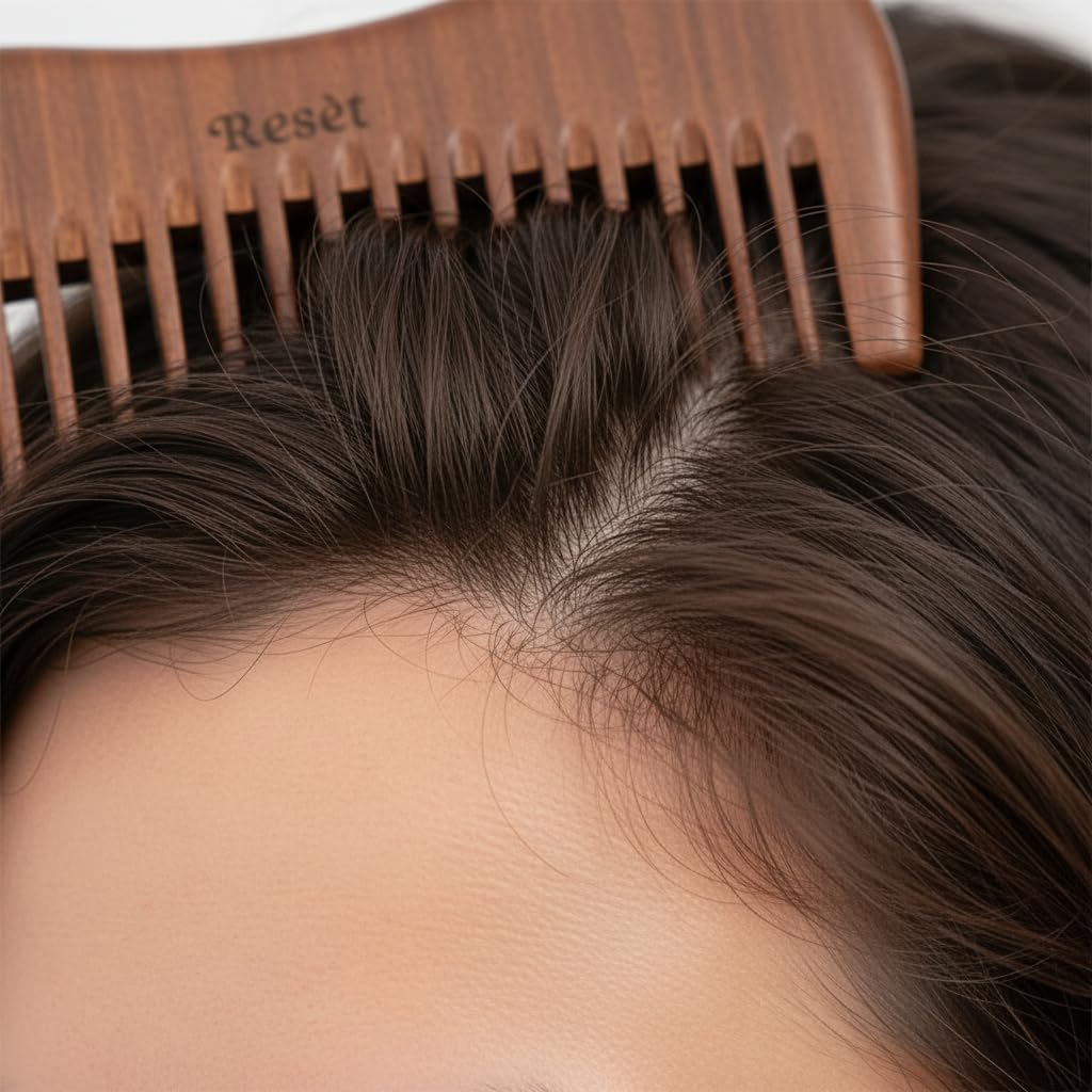 Resèt 100% Natural Handmade Sandalwood Comb | Soft Wide Tooth Wooden Comb | Eco-Friendly Anti-Static for Massage | Wooden Hair Detangler for Men and Women