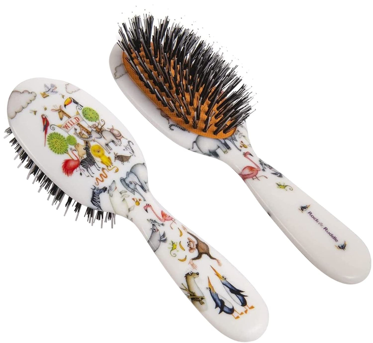 Rock & Ruddle Natural Mixed Boar Bristle Hair Brush for Women and Kids (Small/Travel Size, 17.5cm) - Perfect for Wet or Dry Hair, Detangling Smoothing Blowdrying - Made in UK - Wild Design