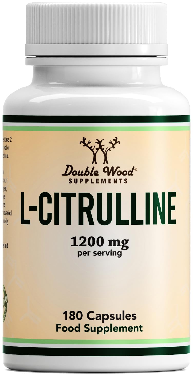 Double Wood Supplements Double Wood L Citrulline | 180 L-Citrulline Capsules - 1200mg L Citrulline per Serving | 90 Servings | Nitric Oxide Supplement | Promotes Cardiovascular and Muscle Health | Non-GMO | UK Manufactured