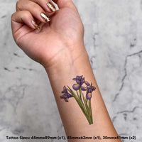 Azeeda 4 x 'Blue Iris Flowers' Temporary Tattoos - Water Resistant, Skin-Safe, Non-Toxic Transfers, Mixed Sizes (TO00050103)