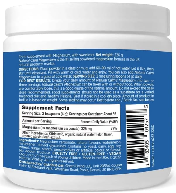Generic Magnesium Powder Calm, Watermelon, Gluten Free, 226 g