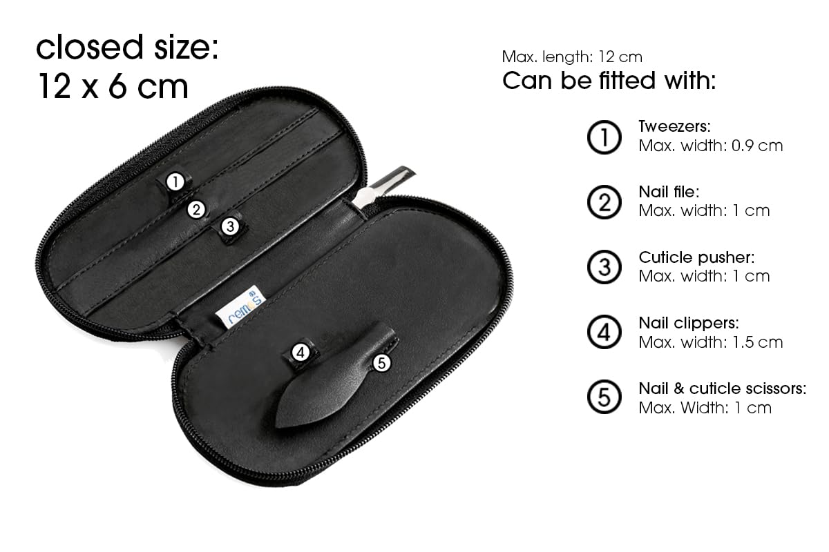 remos professional body care REMOS Manicure Case Empty Made of Genuine Leather with Space for 5 Tools - Black