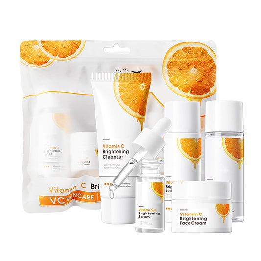 OKAQEE Vitamin C Travel Skincare Set with Cleanser, Toner, Face Serum, Face Cream and Lotion