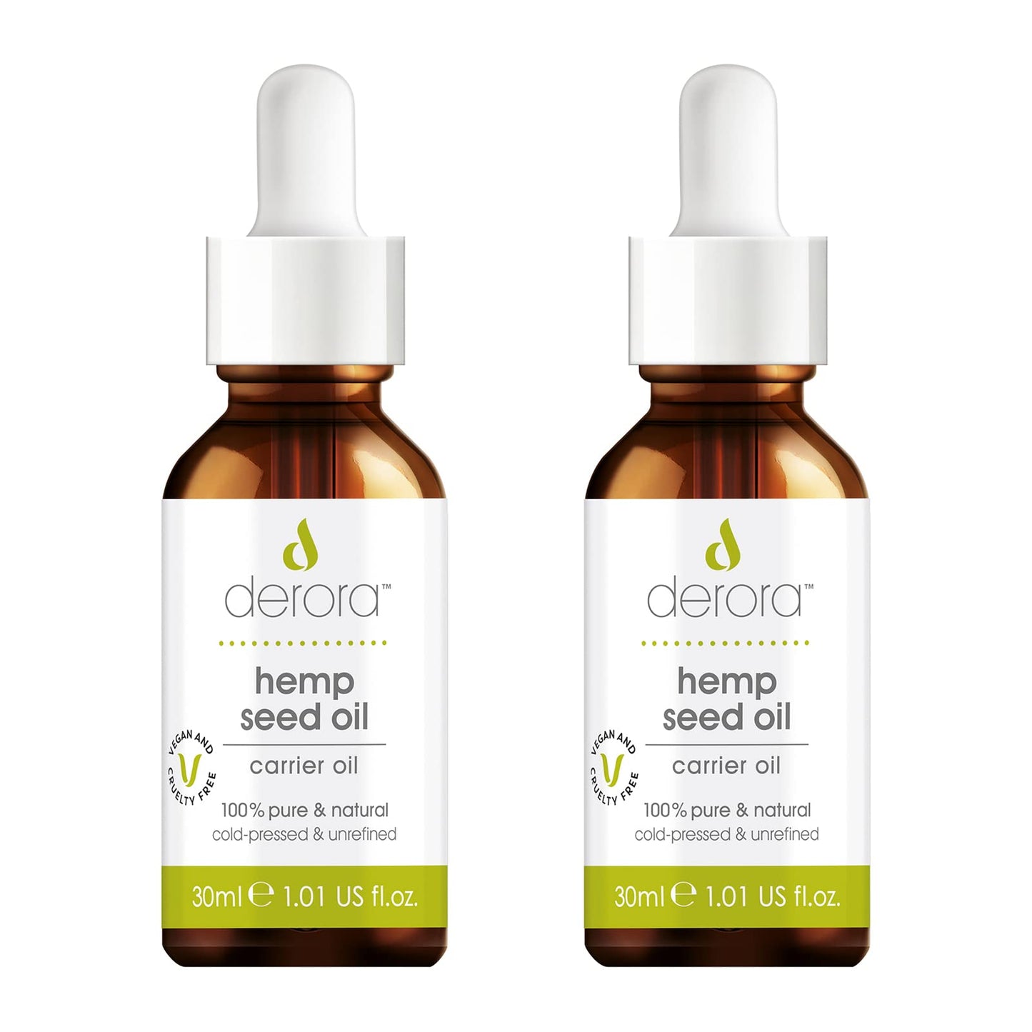 Derora Hemp Oil | Nourishes Skin, Hair & Nails | 100% Pure & Natural | Cold Pressed & Unrefined | Antioxidant & Vitamin E Rich | For All Skin Types | Vegan & Cruelty Free (30ml x2)