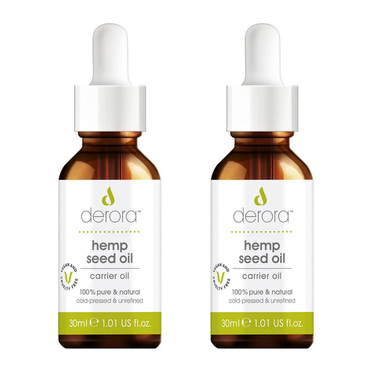 Derora Hemp Oil | Nourishes Skin, Hair & Nails | 100% Pure & Natural | Cold Pressed & Unrefined | Antioxidant & Vitamin E Rich | For All Skin Types | Vegan & Cruelty Free (30ml x2)