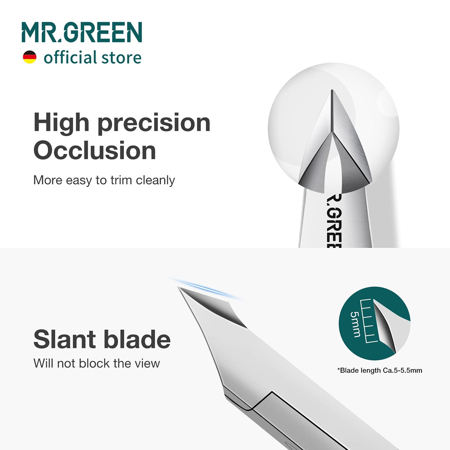 MR.GREEN Cuticle Scissors, Stainless Steel Sharp Cuticle Nippers with Pusher for Salon and Home Manicure & Pedicure Set (Nickel Pearl + Pusher)