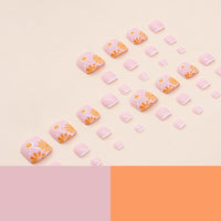 Ceboic 24Pcs Press on Toenails Short Square, 12 Sizes French Nude Pink Stick on Toenails, Full Cover False Toe Nails with Yellow Flowers Design, Artificial Natural Fake Toe Nails for Women and Girls
