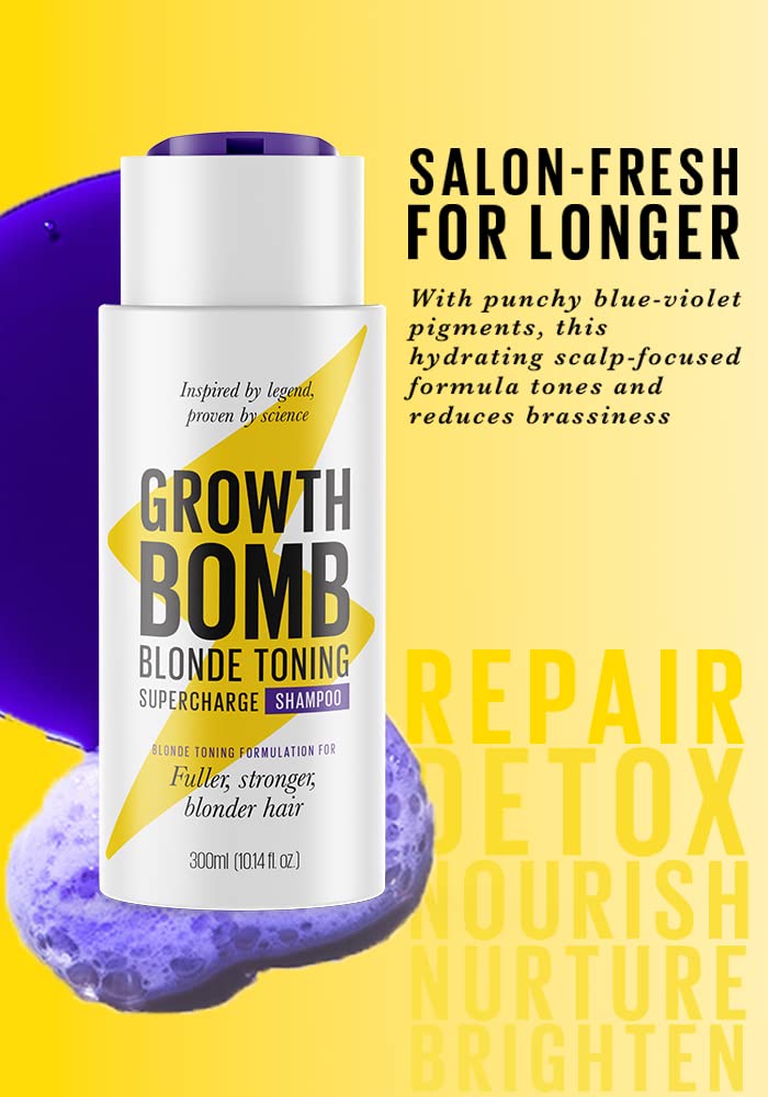 Growth Bomb Blonde Toning Supercharge Shampoo 300ml - For fuller, stronger blonder hair. Yerba Maté. Natural Ingredients. Stimulates Growth.