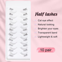 EMEDA 10 pairs Transparent Strip Half Lashes Accent False Eyelashes Natural Look Wispy Fake Corner Lashes Natural Half Eyelashes Cat Eye Lashes Short And Soft Faux Lashes (Accent Lashes)