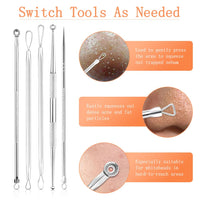 LOPHE Blackhead Remover Tool Kit, 15PCS Pimple Popper Tool Kit Stainless Steel Comedone Extractor Tweezers Acne Needle Pimple Popping Kit for Removing Pimple Blackheads Zit on Forehead Facial Nose