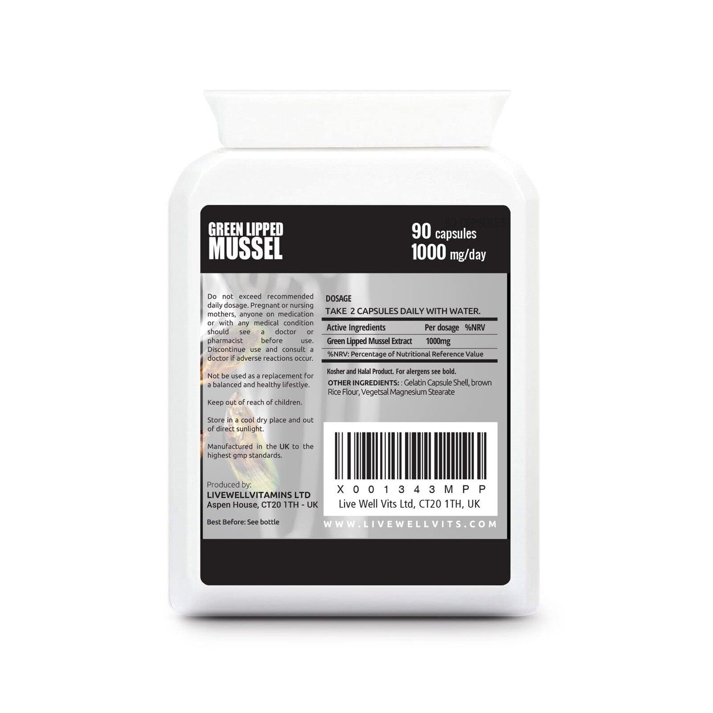 Livewell Vitamins For Life Live Well Vitamins for Life - Green Lipped Mussel for Humans - 1000 Mg Capsules - Rich in Omega 3 - Naturally Sourced & Preservative Free Formula - for Better Bones & Joints - 90 Capsules Bottle