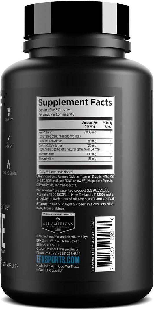 All American EFX Kre Alkalyn Hardcore | Build Muscle & Enhance Performance | Thermogenic pH Correct Creatine Monohydrate Pill Supplement (120 Pills)