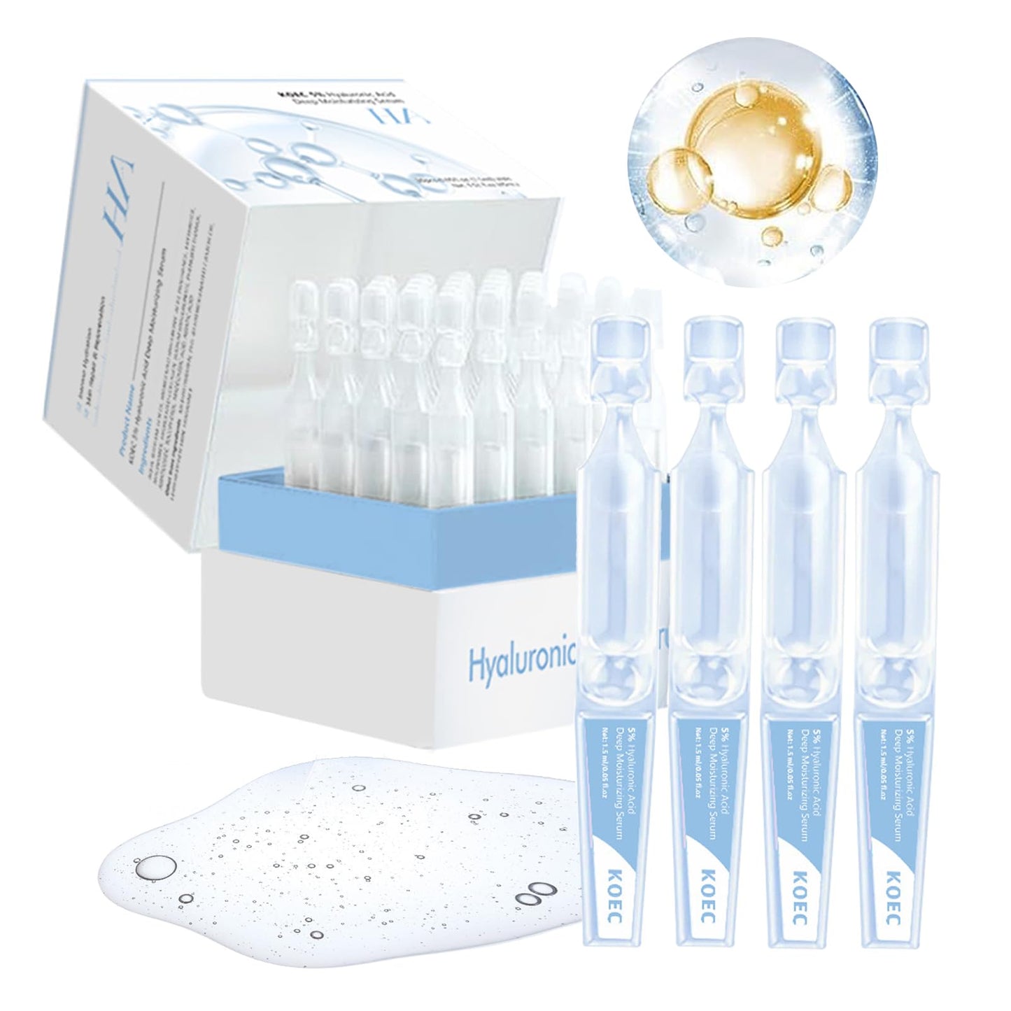 Fashion Base UltraHydrating Serum 5% Hyaluronic Acid Smoother Skin,Hyaluronic Acid Serum for Face,4D Hyaluronic Acid Tubes,Pre-makeup SkinCare|Anti-Aging serum for face Single-Use Vials Skincare(30pcs)