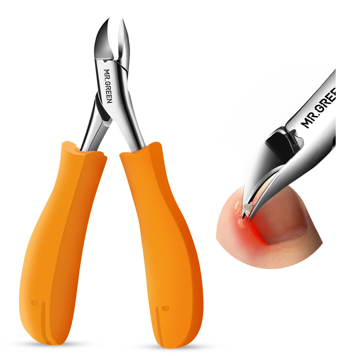 MR.GREEN Splash Resistant Nail Scissors Stainless Steel Nail Clipper Pedicure Tool Toenail Clipper for Thick or Ingrown Toenails (Orange Handle)