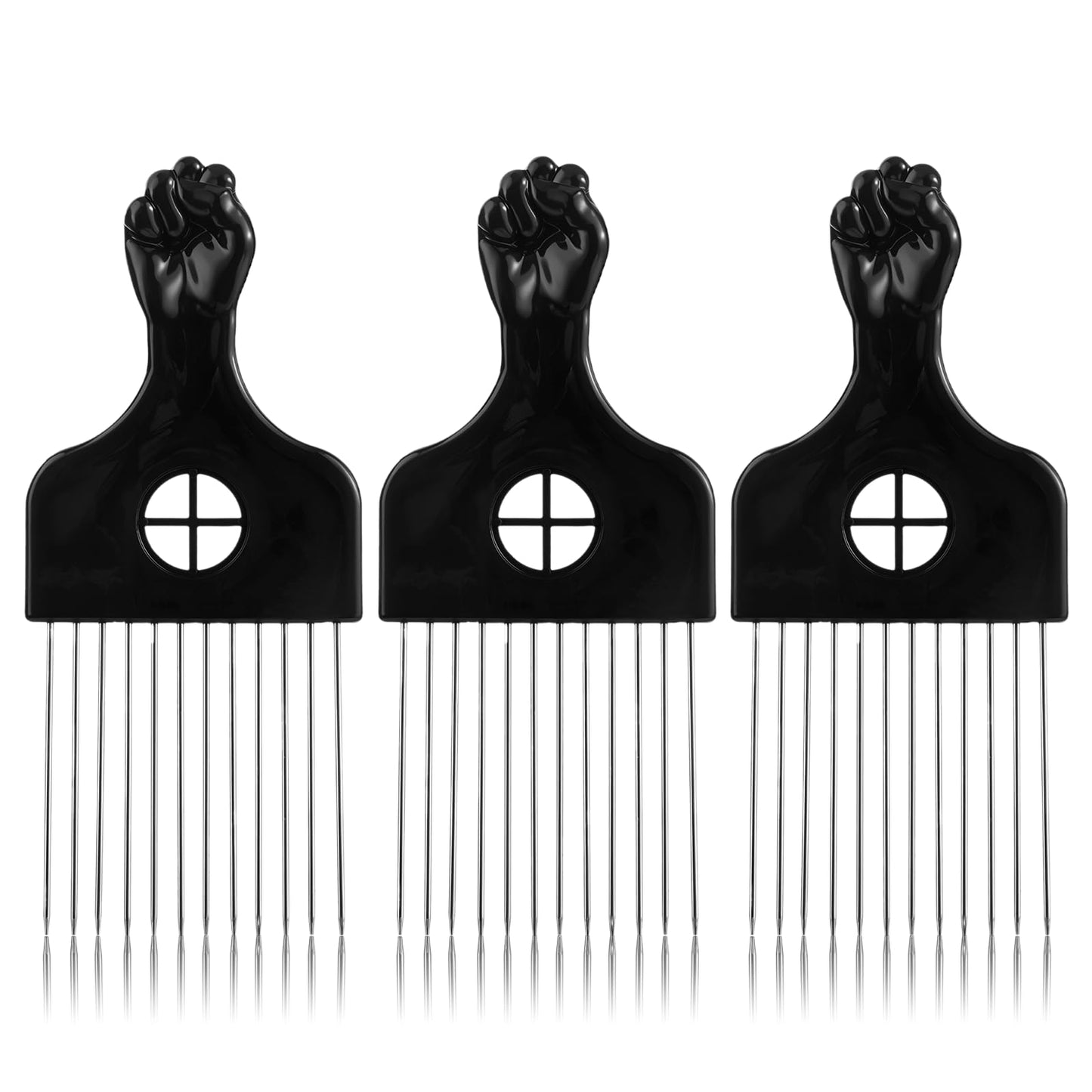 Psyqtsuary 3Pcs Afro Comb - Metal Pick & Straight Black Hair Comb for Curly Hair Styling & Lift
