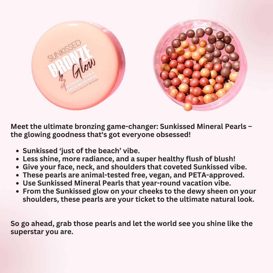 Sunkissed Bronze & Glow Makeup - Includes 2 x 45g Tubs of Sunkissed Bronze & Glow Bronzing Pearls and 1 Soft Bronzing Brush - Bronzer - Vegan-Friendly Makeup Bundle by Kevagh