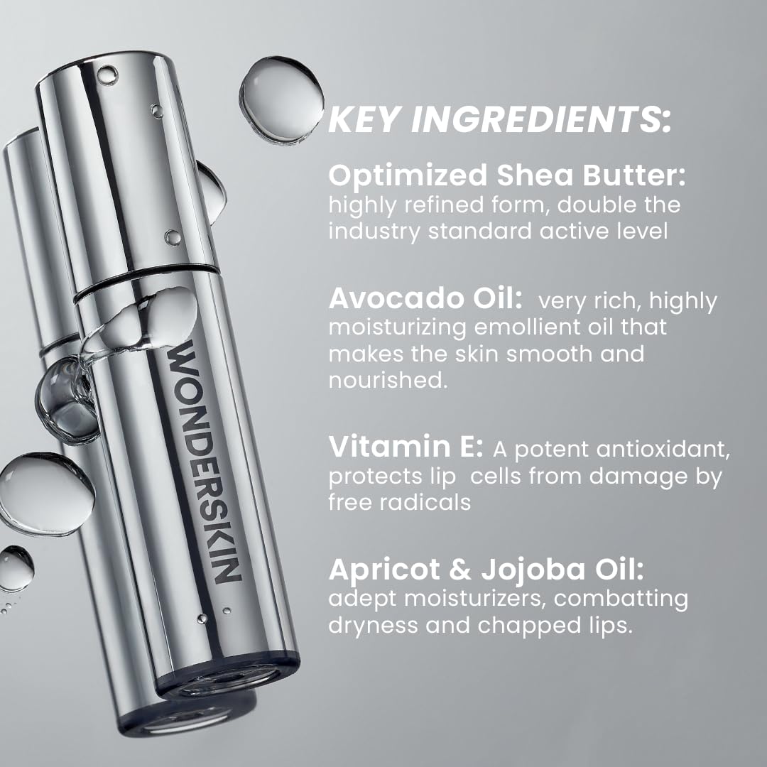 Wonderskin Lip Oil Rehab Serum - Hydrating and Moisturizing Clear Serum for Dry Lips - Natural, Vegan and Non-sticky (Clear)