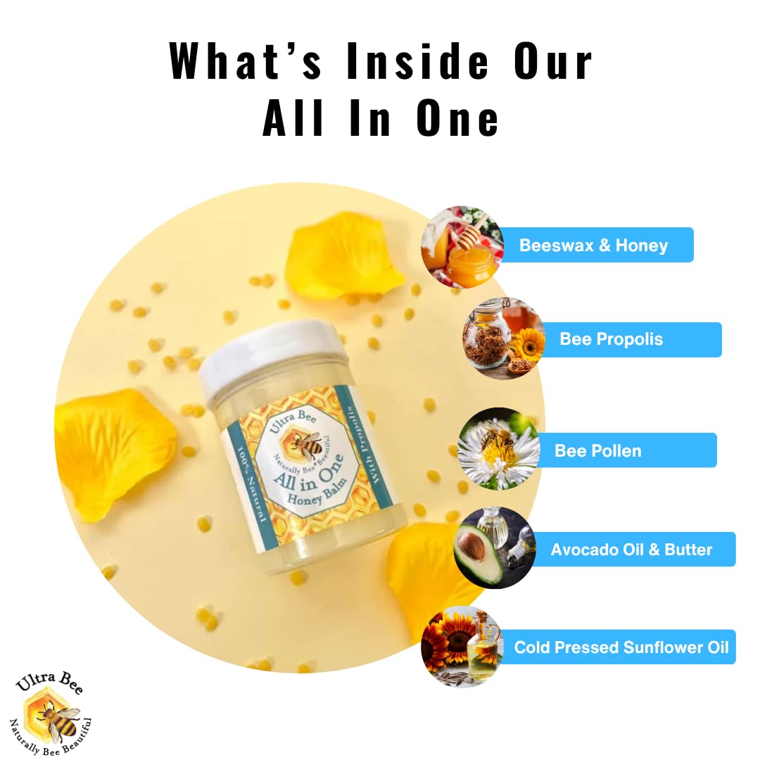Ultra Bee 100% Natural All in One Honey Balm, Natural Moisturiser for Sensitive Face, Body, Lips,Tattoo's 100ml