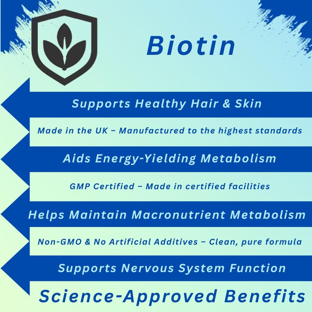 TBQ Nutrition Biotin 10,000µg – 120 Vegan Tablets | High Strength B7 Supplement | Hair, Skin, Nail & Metabolism Support | UK-Made, GMP Quality