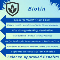 TBQ Nutrition Biotin 10,000µg – 120 Vegan Tablets | High Strength B7 Supplement | Hair, Skin, Nail & Metabolism Support | UK-Made, GMP Quality