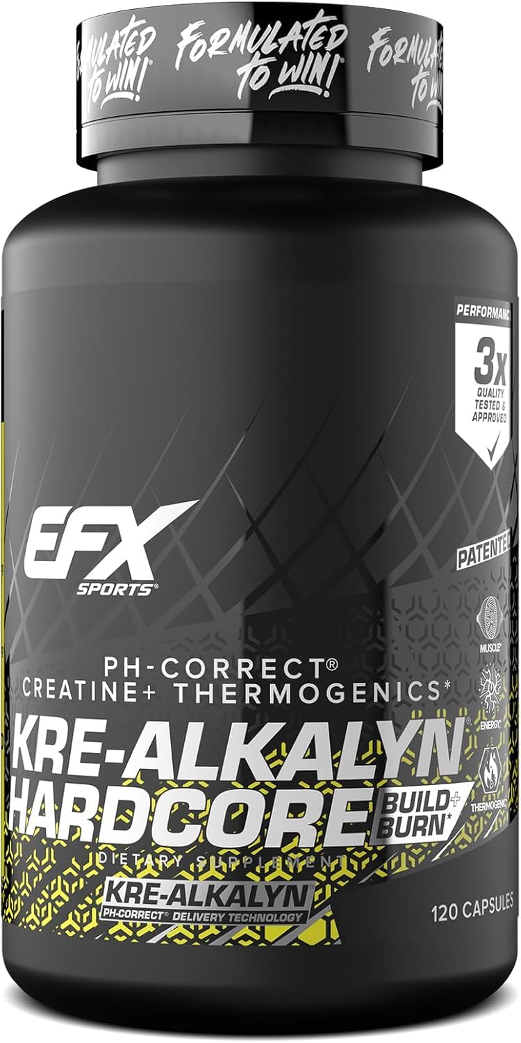 All American EFX Kre Alkalyn Hardcore | Build Muscle & Enhance Performance | Thermogenic pH Correct Creatine Monohydrate Pill Supplement (120 Pills)