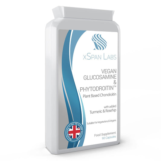 Xspan Labs Vegan Glucosamine & Phytodroitin™ 90 Capsules - with Plant Based Chondroitin, Turmeric, Rosehip and Vitamin C to Promote The Health of Cartilage and Bones - UK Made