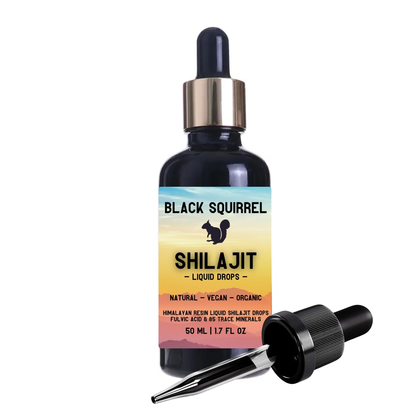 Shakra Health Black Squirrel Himalayan Shilajit Liquid Drops. High Strength, Pure & Potent [50ml] with Dropper. Authentic, Fulvic Acid & Natural Trace Mineral Complex. Organic & Vegan