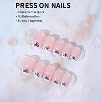 NLFOX 24pcs Short False Nails with Glue - French Tip Press on Nails Almond - Black Bow-Tie Stick on nails French Tip - Nude Fake Nails Glue on - Elegant Almond nail Tips Full Cover for Women Girls Long Last