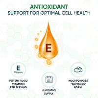 Vitamin E Capsules Softgels 400IU (Advised Intake) - 180 Vit E Softgels (6 Month Supply) - High Strength Vitamin E Oil Capsule - Hair Nail Skin Supplement - Natural Alpha Tocopheryl (Not Vit E Tablet)